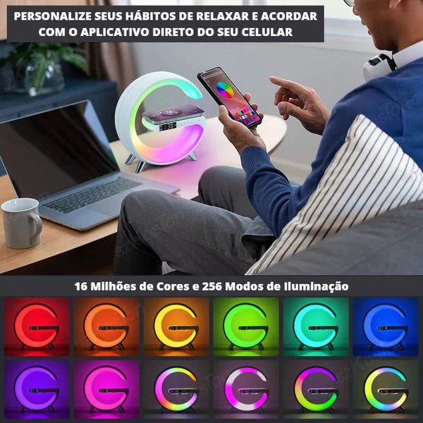 CARREGADOR POR INDUÇÃO + DESPERTADOR + LUMINÁRIA + SOM BLUETOOTH   Essência Urbana©